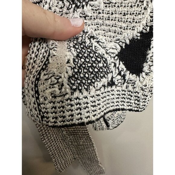 St. John Chunky Open Draped Knit Cardigan Sweater Size Small Black White Belted - Picture 11 of 11